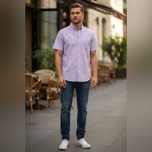 Men's Lavender Short Sleeve Button Down Shirt